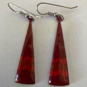 Vintage Red Two-Tone Enamel Dangle Earrings